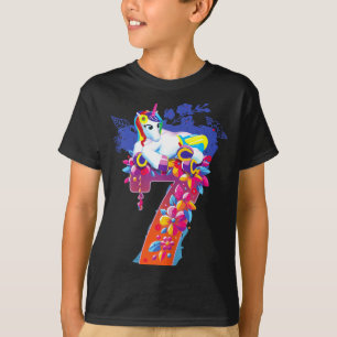 Camisa de aniversário de 7 anos de menina unicórni