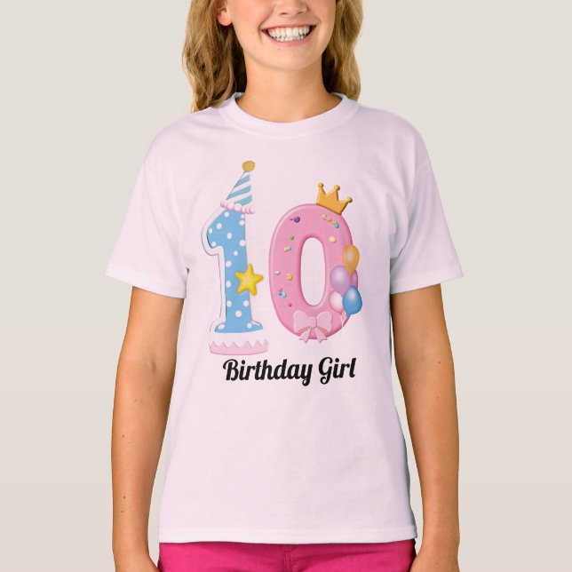 Camisa de Aniversário de Meninas Número 10 Tema Do (Frente)