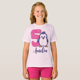 Camisa de Aniversário de Pinguim Menina Idade 5 No