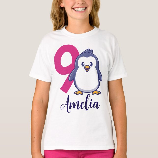 Camisa de aniversário de pinguim personalizada com (Frente)