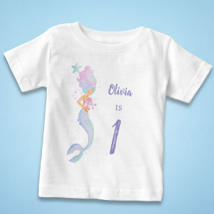 Camisa de Aniversário de Sereia Fofa Idade 1
