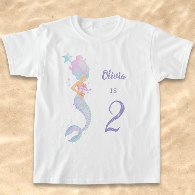 Camisa de Aniversário de Sereia Fofa Idade 2 (Criador carregado)