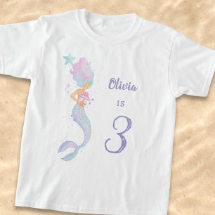 Camisa de Aniversário de Sereia Fofa Idade 3