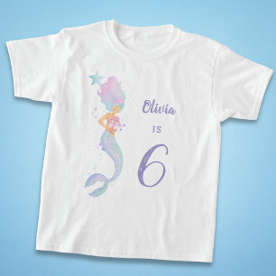 Camisa de Aniversário de Sereia Fofa Idade 6