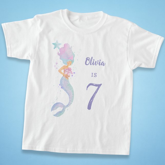 Camisa de Aniversário de Sereia Fofa Idade 7 (Criador carregado)