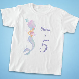 Camisa de aniversário de sereia fofa para meninas