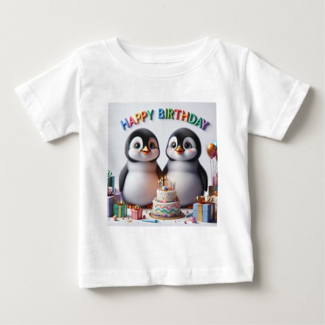 Camisa de aniversário do bebê com pinguins (Frente)