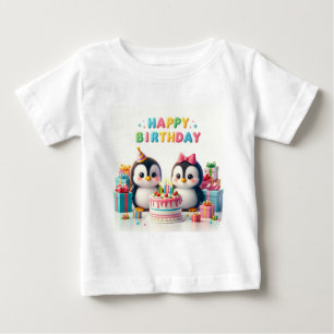 Camisa de aniversário do bebê com pinguins