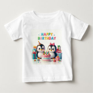 Camisa de aniversário do bebê com pinguins