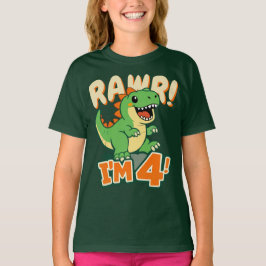 Camisa de Aniversário do Dinossauro Rawr 4º Aniver