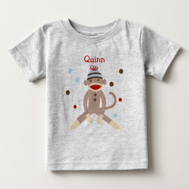 Camisa de aniversário personalizada do macaco Sock (Frente)