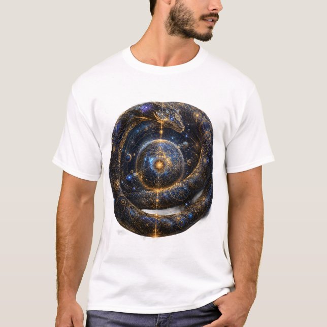 Camisa de Arte Cósmica Ouroboros Serpente Celestia (Frente)