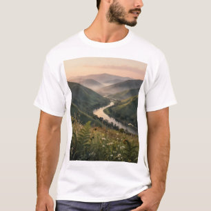 Camisa de Arte de Paisagem do Rio da Montanha   Te