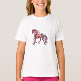 Camisa de Arte Floral Cavalo Flor