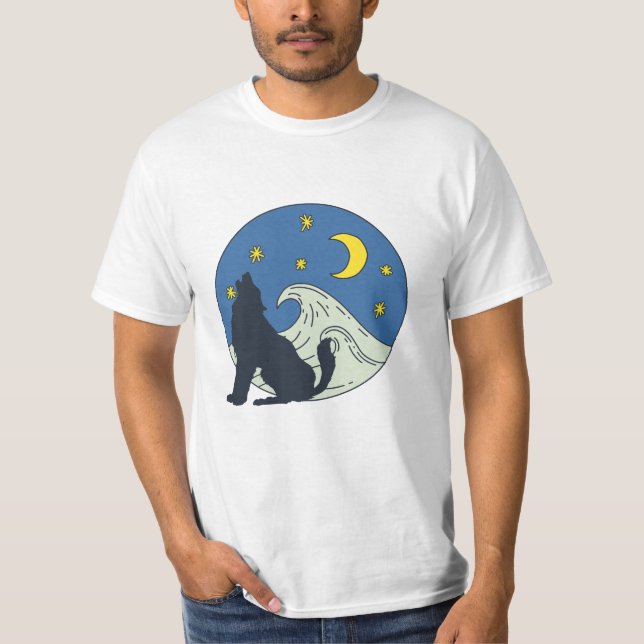 Camisa de Arte Mística do Lobo Celestial (Frente)