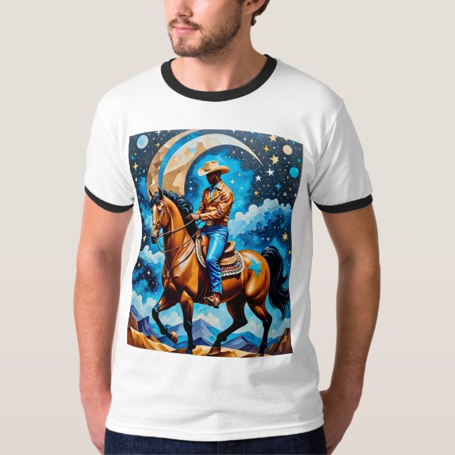 Camisa de Arte Ocidental Celestial Black Cowboy Oc (Frente)