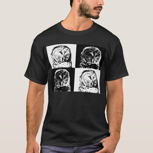 Camisa de arte pop de coruja barrada B/W (Frente)