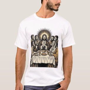 Camisa de Arte Religiosa de Gravura da Última Ceia