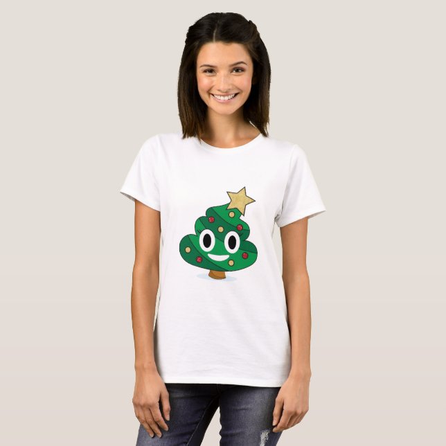 Camisa de Árvore de Natal Emoji Camisa-T feminina (Frente Completa)