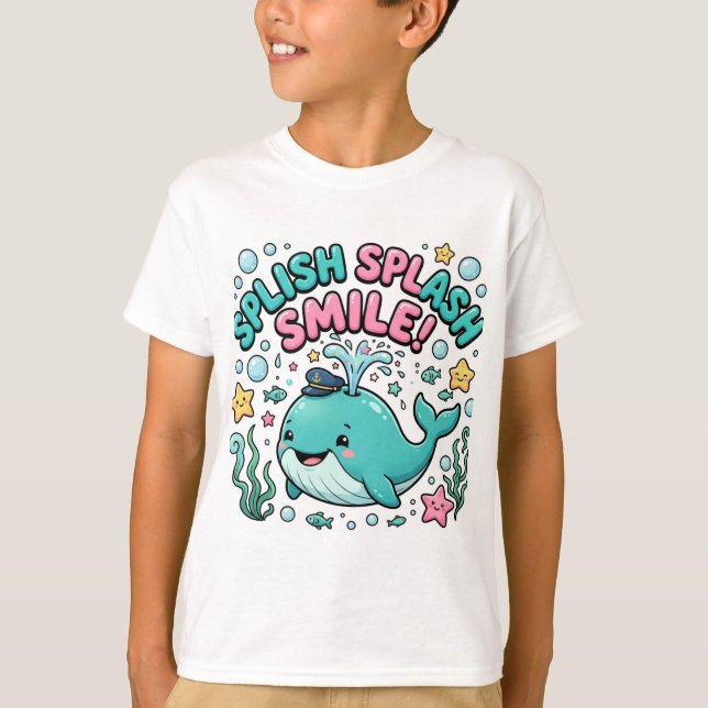 Camisa de Baleia Fofa Sorriso Splish Splash | Cria (Frente)