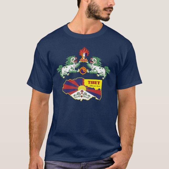 Camisa de Bandeira Tibetana, Leões de Neve, Mapa / (Frente)