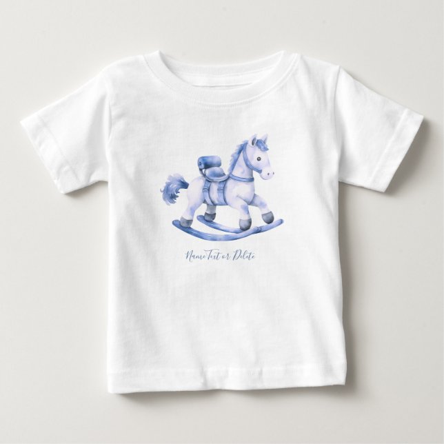 Camisa de Bebê Cavalo de Balanço Azul (Frente)