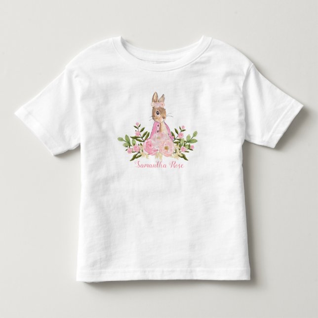 Camisa de Bebê Coelhinho de Aniversário com Flores (Frente)