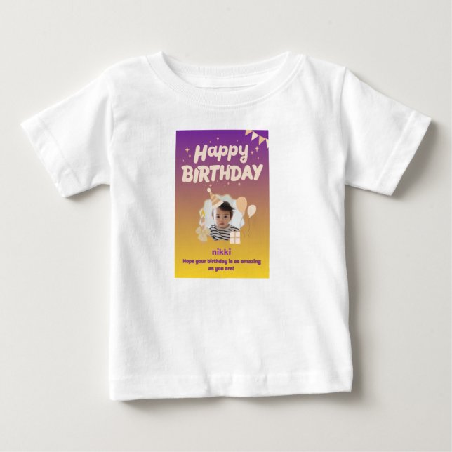 Camisa de bebê com nome personalizado de aniversár (Frente)