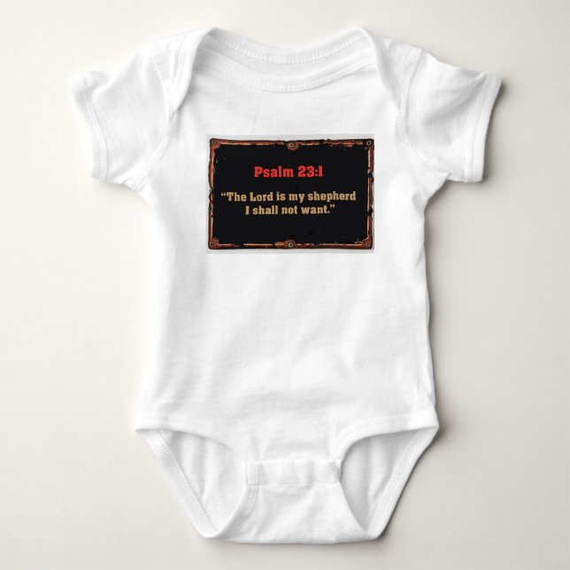 Camisa de bebê com versículo da Bíblia do Salmo 23 (Frente)