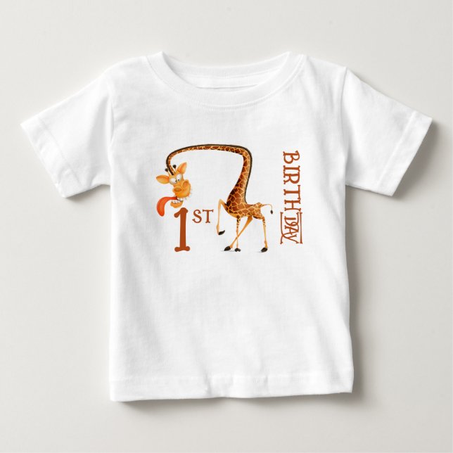 Camisa de Bebê de 1º Aniversário Girafa Cabeça a C (Frente)