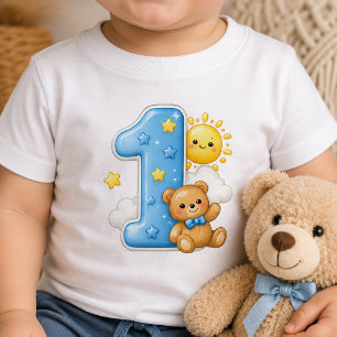 Camisa de Bebê de 1º Aniversário Urso e Sol