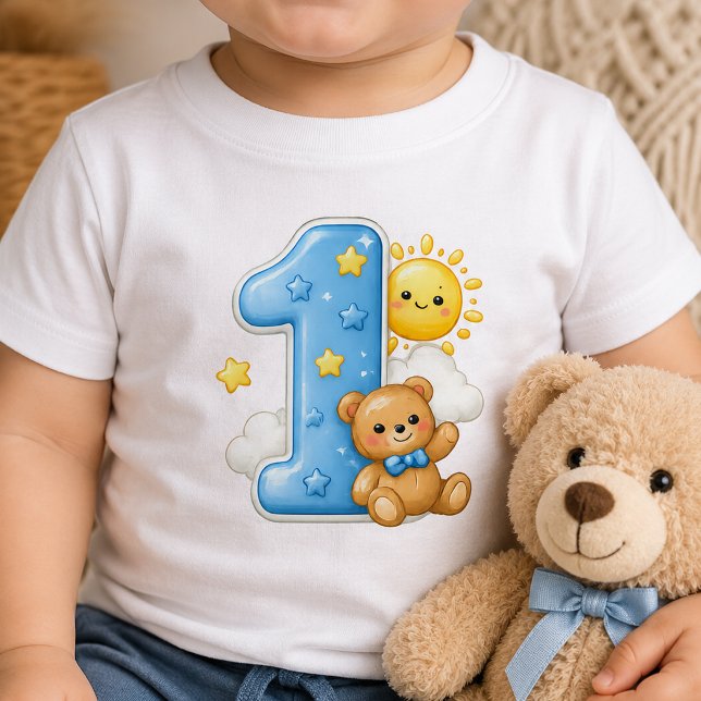 Camisa de Bebê de 1º Aniversário Urso e Sol (Criador carregado)