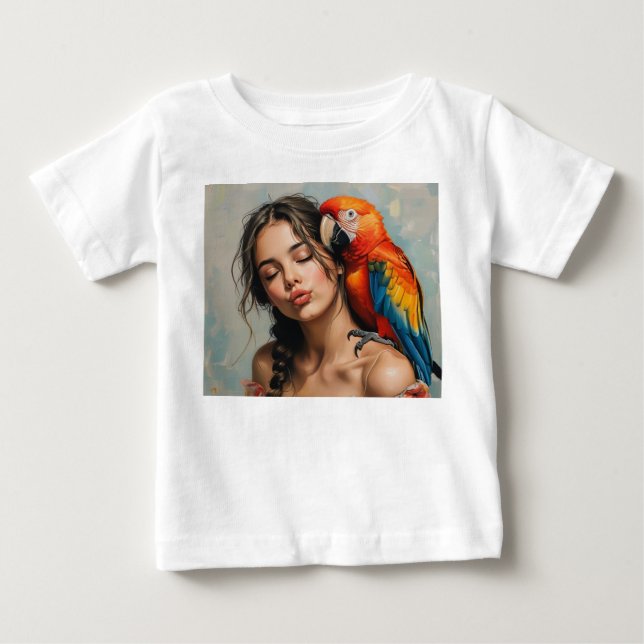 Camisa de bebê de menina e papagaio (Frente)