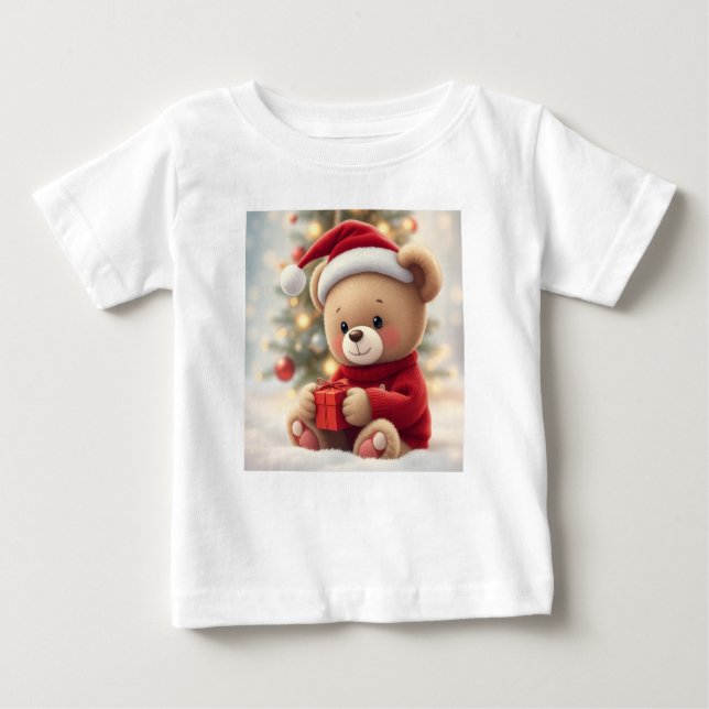 Camisa de Bebê do Urso de Teddy Santa Hat - Presen (Frente)