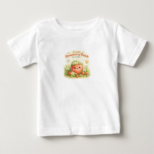 Camisa de Bebê Doce Morango Patch Fofa Fruta (Frente)