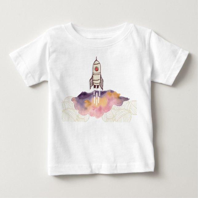 Camisa de Bebê Foguete Espacial Decolando Nuvem Co (Frente)