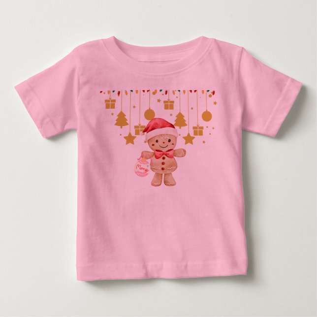 Camisa de bebê Gingerbread Feliz Natal Luzes (Frente)