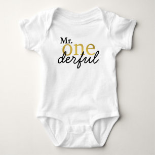 Camisa de Bebê Mr Onederful Preto e Dourado Falso