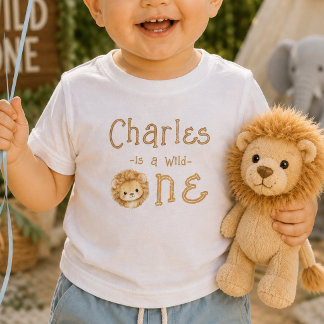 Camisa de Bebê Nome Personalizado Wild One Leão 1º