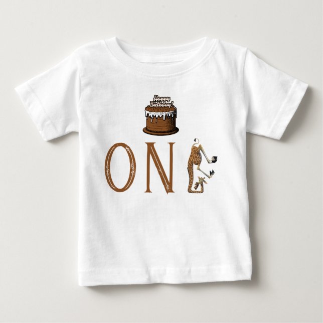 Camisa de Bebê para Primeiro Aniversário com Bolo  (Frente)
