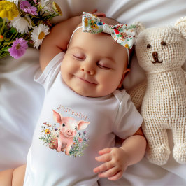 Camisa de bebê porco bebê da fazenda de flores sil