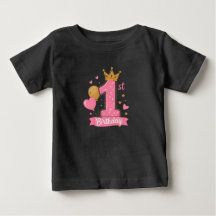 Camisa de Bebê Princesa Coroa de 1º Aniversário