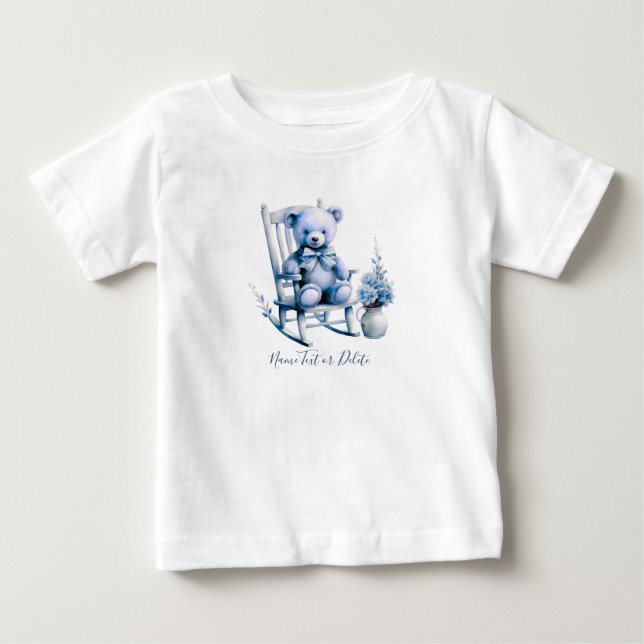 Camisa de bebé urso azul aquarela (Frente)