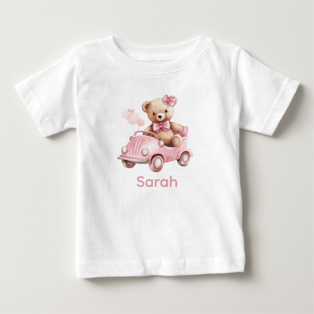 Camisa de Bebê Urso Teddy Rosa Nome Personalizado (Frente)