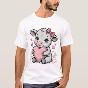 Camisa de Bebê Vaca Fofo Coração Vintage Desenho d