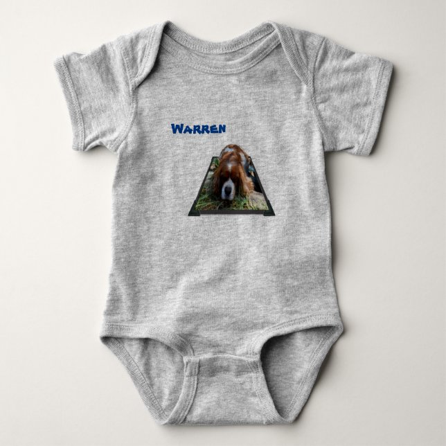 Camisa de Bebê Warren Nome Com Cachorro Cavalier (Frente)