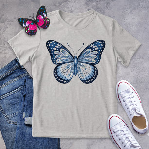 Camisa de Borboleta de Arte Folha Azul
