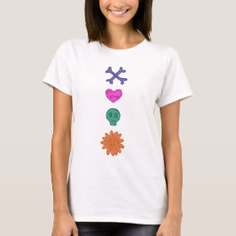 Camisa de Botões Assustadores Caveira, Flor, Coraç