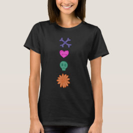 Camisa de Botões Assustadores Caveira, Flor, Coraç