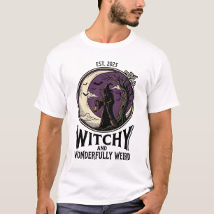 Camisa de Bruxa Vintage Com Arte de Lua Assustador